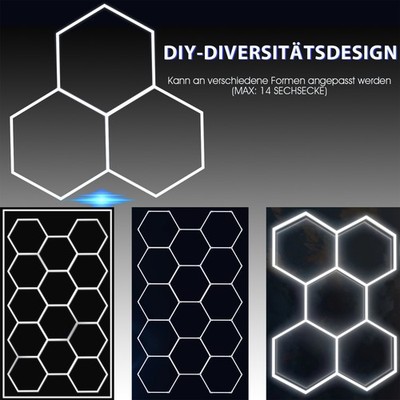 5-14x LED Hexagon Lampe Werkstatt Wand Garage Decken Leuchte Waben Beleuchtung