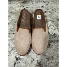 Natural Soul by Naturalizer Womens Tan Canvas Slip On Mules Brown Trim Size 7.5