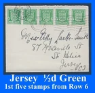 GB #B70 Ca - Jersey 1942 GERMAN OCCUPATION - ½d Green  1st five  from Row 6