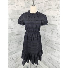 J Crew Black Eyelet Lace Tiered Mini Dress Cotton Ruffle Neck Size 2 Daisy