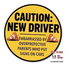 Caution New Driver Car Magnet 5 Inch, Funny Student Driver, Made in USA