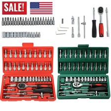 46Pcs 1/4" Drive Socket Set Ratchet Wrench Set with Bit Socket Kit Repair Tool
