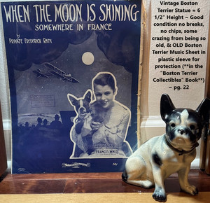 Vintage 1940's Boston Terrier Statue & Antique Sheet Music w/Boston Terrier