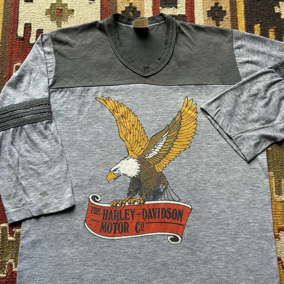 Camiseta Harley Davidson Motor Co Eagle vintage años 80 manga 3/4 talla L - gris  Foto 2 de 4