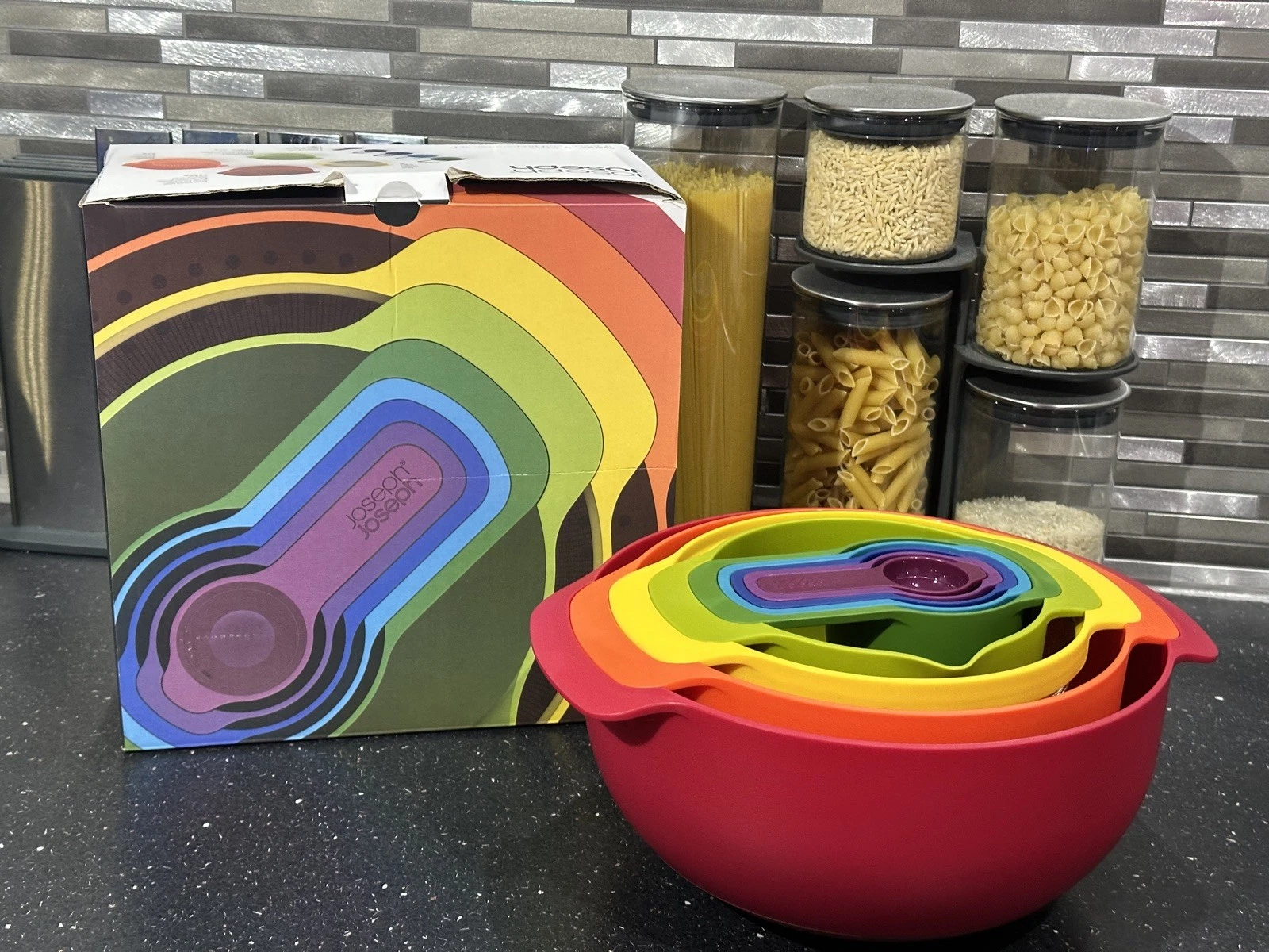 Joseph Joseph New Nest 9 Red/Multicolour Nesting 9 Piece Mixing Bowl Set RRP £60