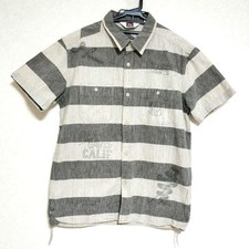 Ben Davis Stripe Logo Short Sleeve Shirt Gray Beige Japan