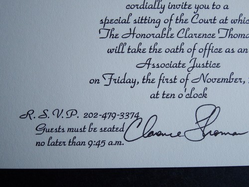 VR Clarence Thomas Investiture Invite Signature Autograph Supreme Court Justice - Picture 3 of 4