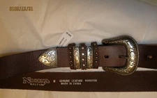 NOCONA BELT CO. N3493702 MEN'S BROWN LEATHER STUDDED LOOP BELT SIZE M $39 NWT
