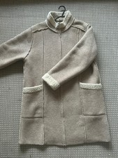 Womens Vintage Marks & Spencer Long Length Beige And White Borg Lined Coat