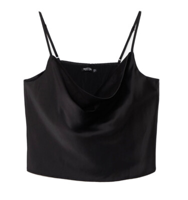 Nasty Gal Plus Size Cowl Neck Satin Cami Top US20 Black Strappy