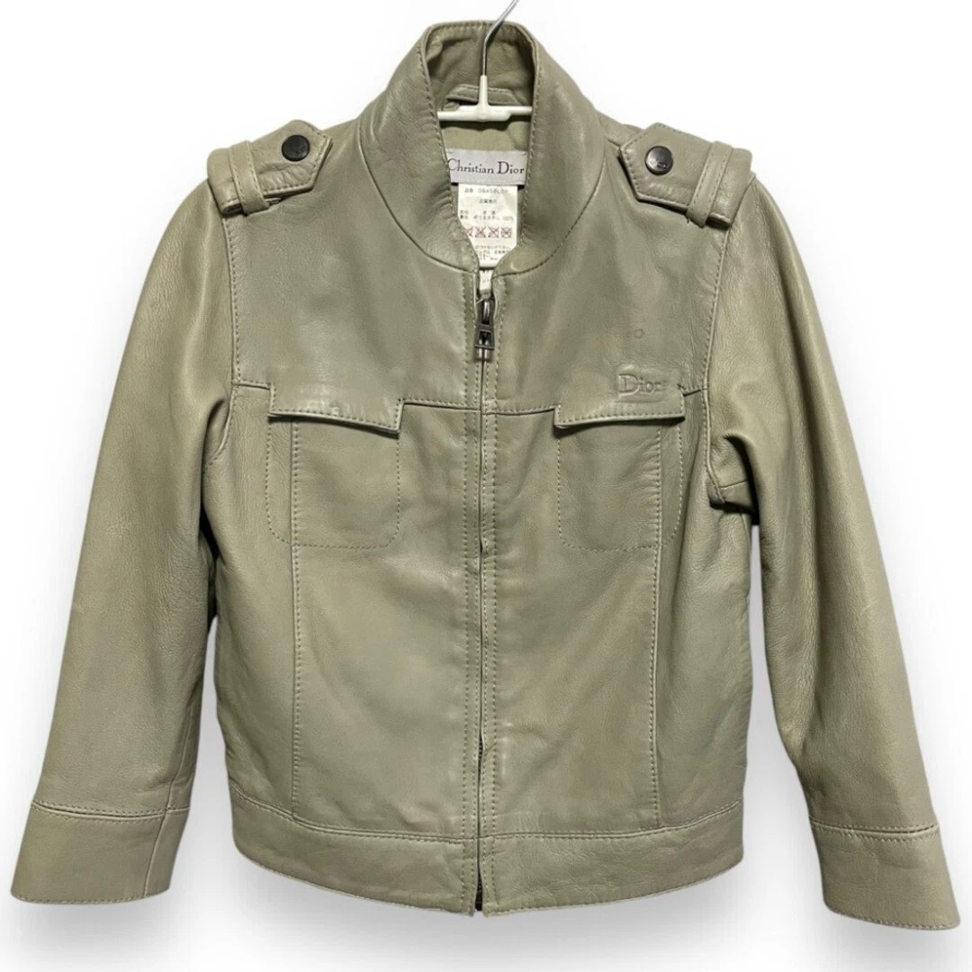 Blouson veste cuir agneau Christian Dior vêtements enfant 4A gris