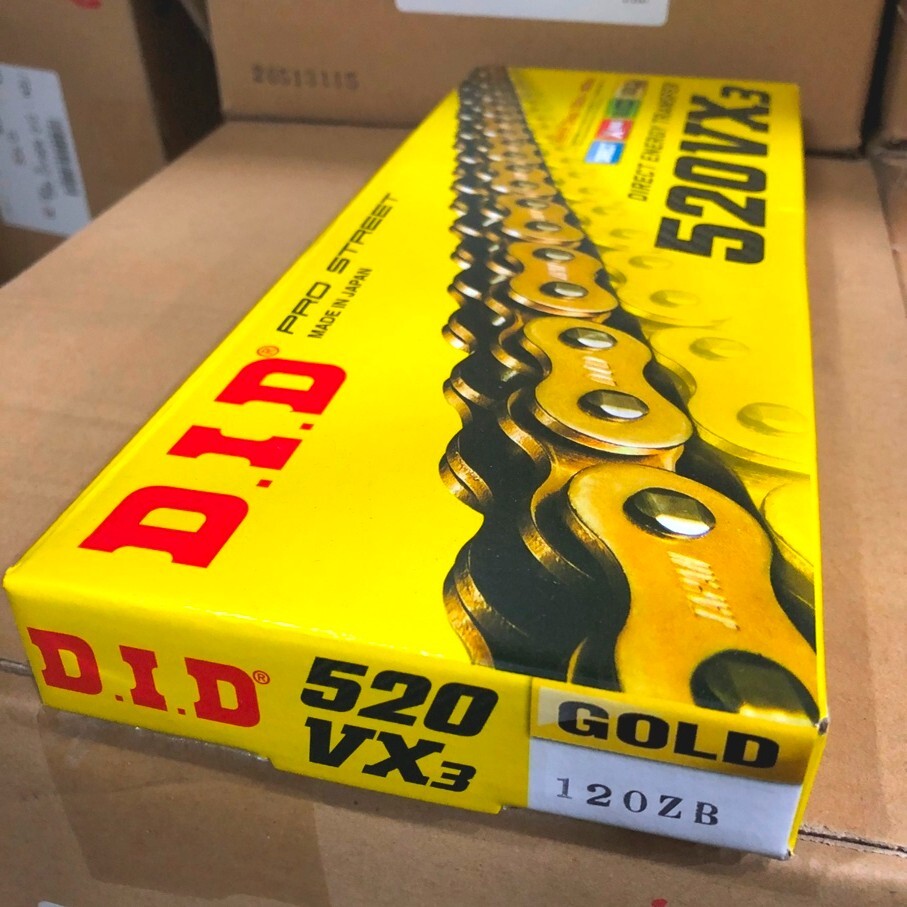 Japan DID Motorcycle Gold Chain 520VX3 x 120ZB, 520 VX3 G&G 120ZB