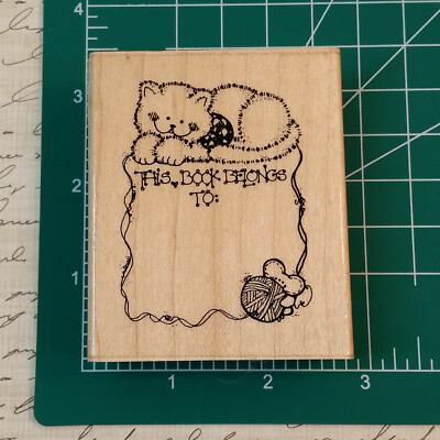 This Book Belongs To Kitty Bookplate Rubber Stamp JRL Design N169 Ex Libris Cat