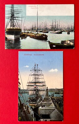 2 x Postcard Hamburg 1913 Sailing Ship Port and Cow Warmer Port with Sailing Ship (158004