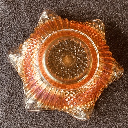 Ringelblume orange Karneval Glasschale 7" Diamant Pat Rüschenrand irisierend - Bild 3 von 3