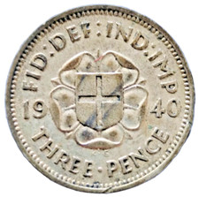 1940 UK Great Britain United Kingdom GEORGE VI Threepence Silver Coin (CR788)