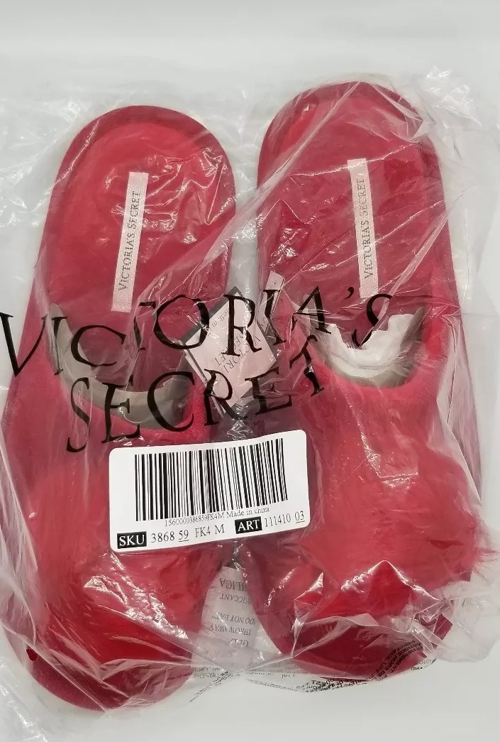 Victorias Secret Red Pom Pom slippers Size Medium 7-8 New | eBay