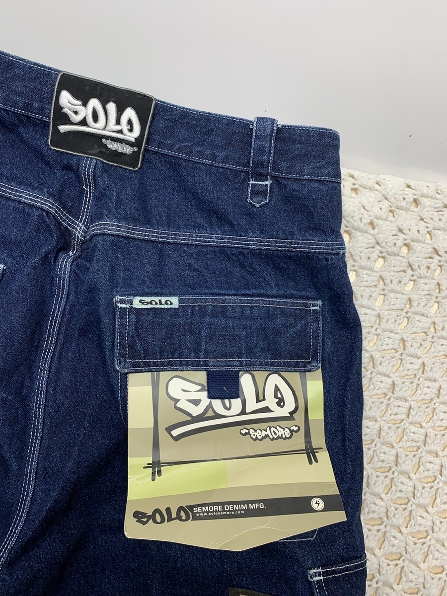Vtg Solo Semore Cargo Jeans Mens Tag 34 Approx 32x32 Blue Baggy