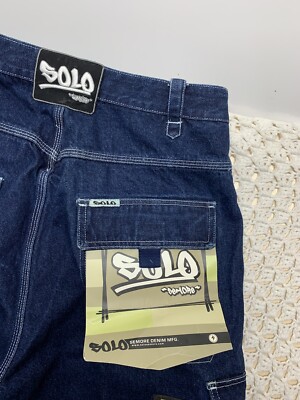Vtg Solo Semore Cargo Jeans Mens Tag 34 Approx 32x32 Blue Baggy