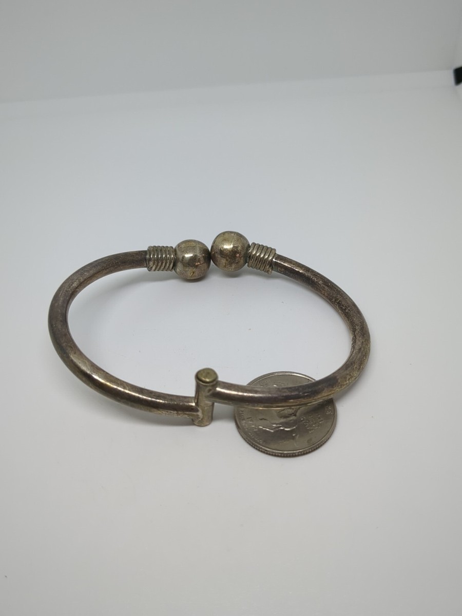 Vintage Sterling Silver 925 Mexico Ball Bangle Bracelet 7.5