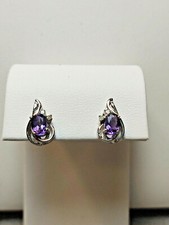 NEW 14kt White Gold Oval Amethyst  Diamond Teardrop Earrings
