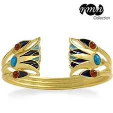 Egyptian Lotus  Adjustable Bracelet Gold-Plated w/ Turquoise & Carnelian Beads 