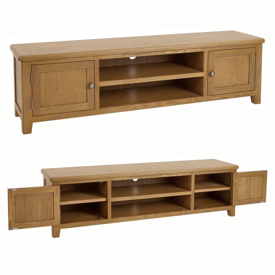 Cotswold Rustic Smoked Oak Large Widescreen TV Unit Stand – Up to 80” TV Size - Image 4 of 4