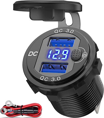 12V USB Outlet Dual QC3.0 USB Car Charger Voltmeter for 12V Boat RV Marine Car