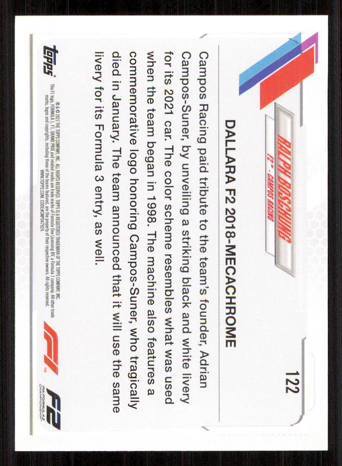 2021 Topps Formula 1 #122 Ralph Boschung/Car - Image 2 of 2