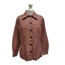 Pendleton Vintage Chore Jacket 70s Wool Red & Blue Check Button Women's Size 12