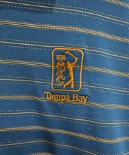 Under Armour Polo Shirt Mens XL TPC Tampa Bay Heat Gear Loose S/S Blue & Stripes