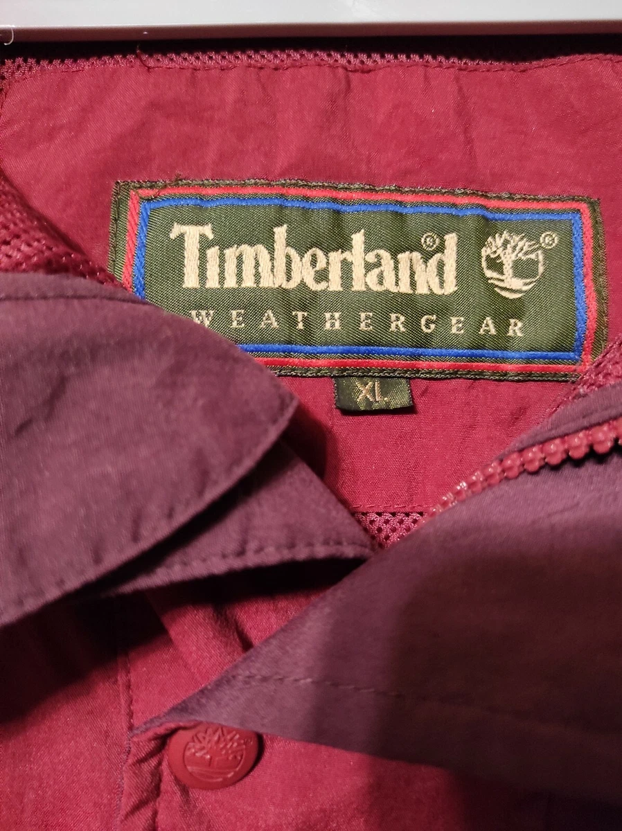 Vintage TIMBERLAND Mens Burgundy Rain Windbreaker Sweatshirt Hoodie Jacket Coat