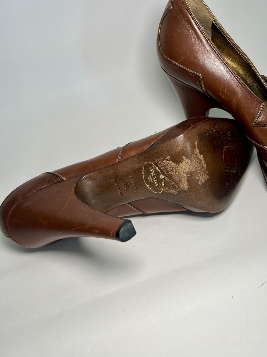 PRADA✤VERO CUOIO 最終 Prada Vero Cuoio Vintage Womens White Brown Leather Shoes 6