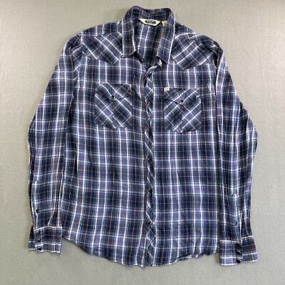 Salt Valley Western Shirt Mens XL Blue Plaid Pearl Snap Long