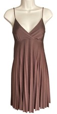 Soprano Medium Womens Empire Waist Dress Brown Mini Pleated Shimmering