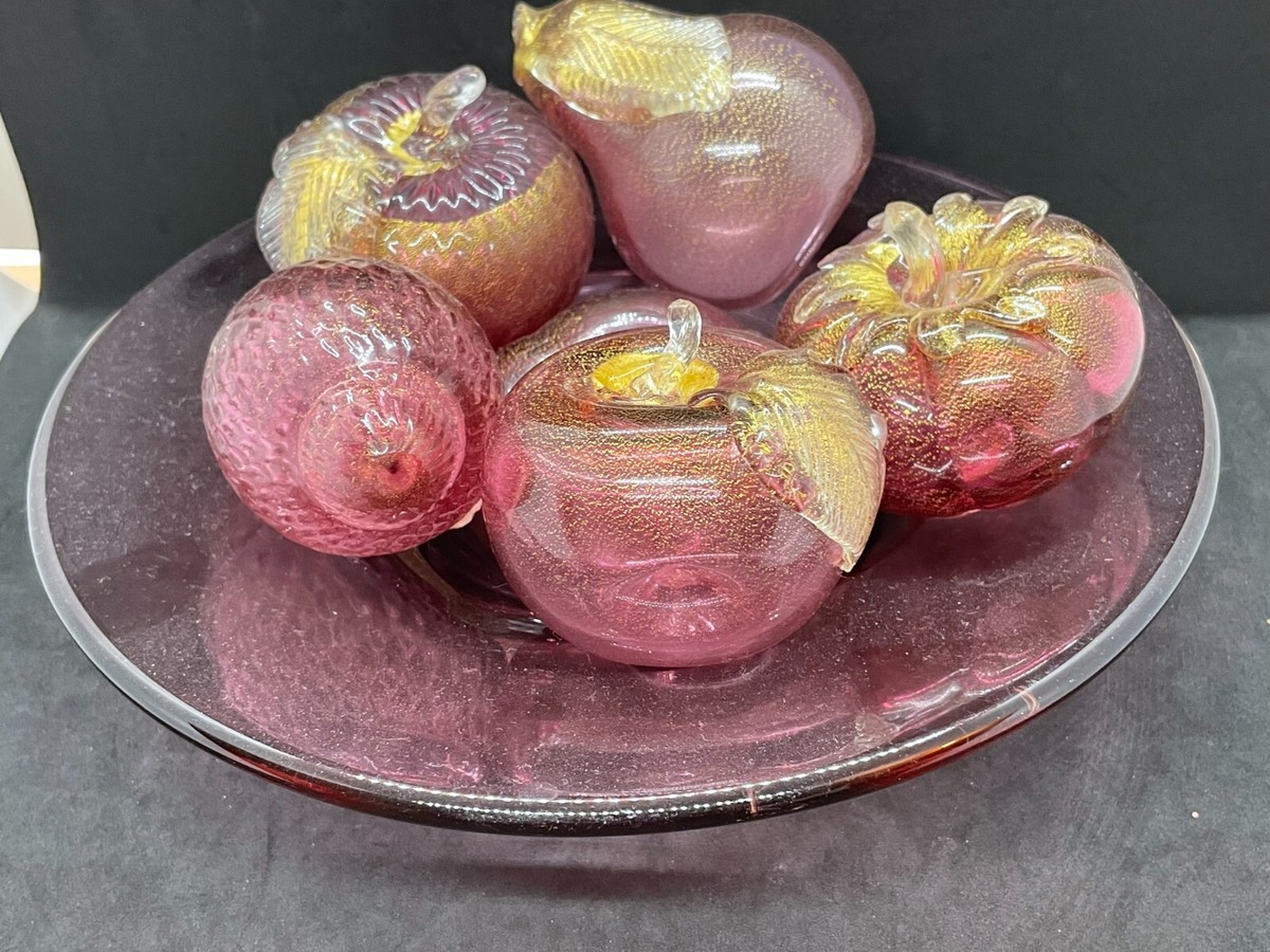 Ercole Barovier Murano Toso - Bowl & 6 Pcs Fruit - Pink Gold Glass