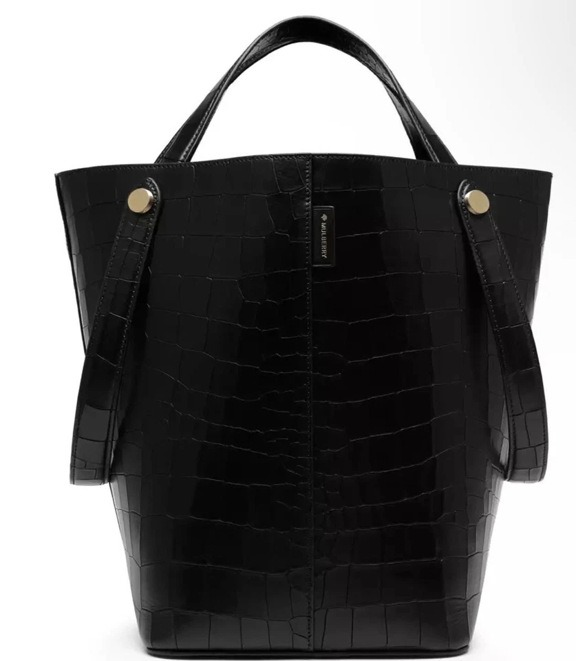 Large Mulberry Kite Embossed Tote Bag, Black Croc