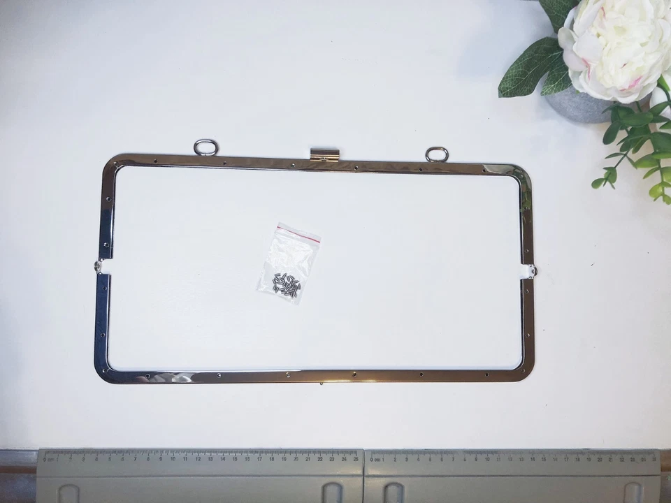 15"(38cm) Gran Tamaño Cierre de Metal Beso Bloqueo Monedero Marco con PATRÓN GRATIS Plateado 1PC Foto 2 de 4