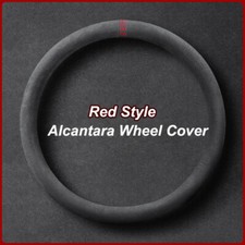 Universal 38cm Red Marke Black Suede Alcantara Leather Car Steering Wheel Cover