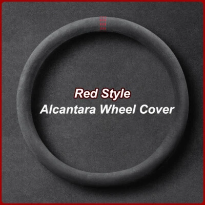 Universal 38cm Red Marke Black Suede Alcantara Leather Car Steering Wheel Cover - Imagen 1 de 4