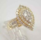 2.50 Ct Round Cut Real Moissanite Cluster Engagement Ring 14K Yellow Gold Plated