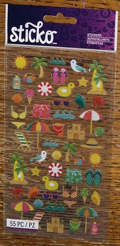 Sticko Tropical Beach Sun Sandcastle Umbrellas Ocean Vacation Scrapbook Stickers - Picture 3 of 4