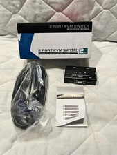 2 Port USB VGA KVM Switch,2 in 1 Out VGA Monitor Selector Switcher Box for 2 Com