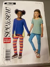 Butterick Pattern B6116 Girls Pullover Tops w/Variations & Leggings  Sz 2-8 EZ!