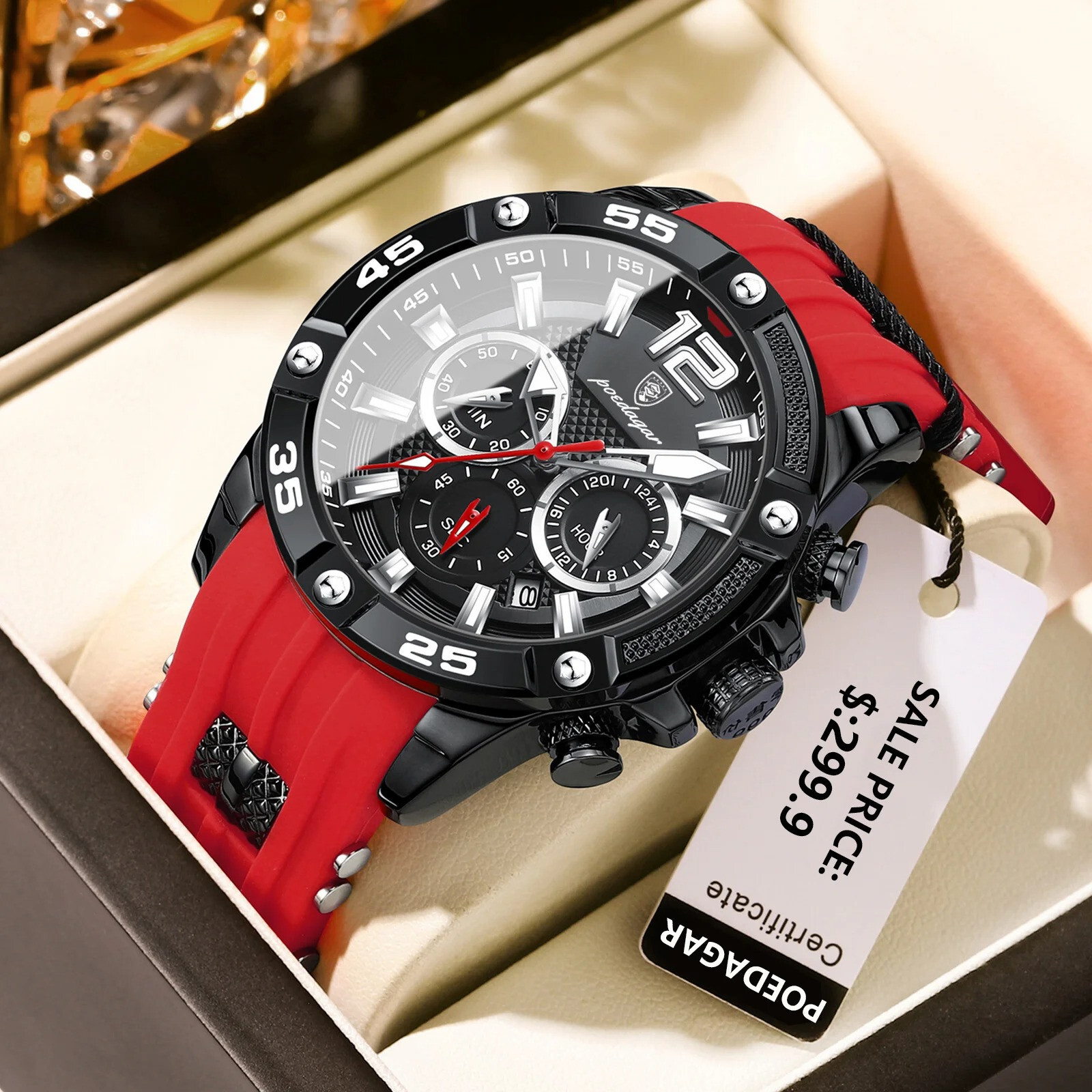 Montre chronographe homme anti-fatigue légère avec cadran 42mm en acier