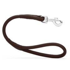 Soft Dog Pet Round Leather Traffic Lead W 1/2" - L 22", Dark Brown