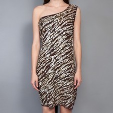 Alice + Olivia Nora One Shoulder Sequin Zebra Dress Brown NEW size 6