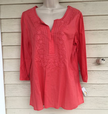 TALBOTS Bright salmon embroidered tunic/NWT