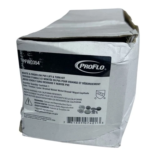 PROFLO PFWO354 1-1/2" Brass Lift & Turn Tub Drain Kit w Overflow -Brushed Nickel - Picture 3 of 3