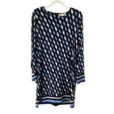 Michael Kors Dress Large Black Blue Diamond Geo Print Long Sleeve Jersey Knit